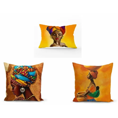 Minimalist Cushion Covers Komplet 3 prevlek za vzglavnik African Culture, 45 x 45 cm