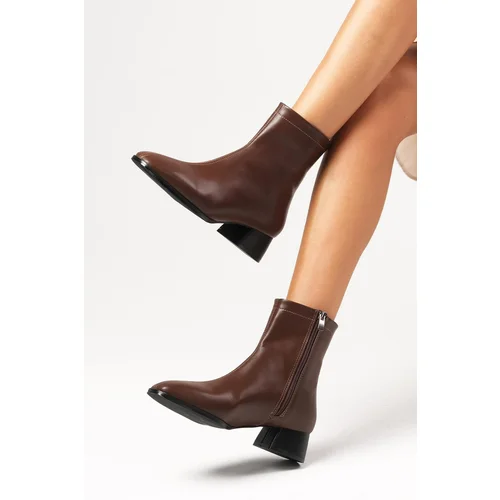 Mio Gusto Tori Brown Women's Sheepskin Fur Lined Zippered Side Boots Women's Boots with Heels.