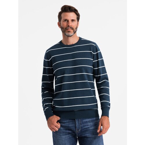 Ombre Casual men&amp;#039;s sweater with horizontal stripes - navy blue Slike