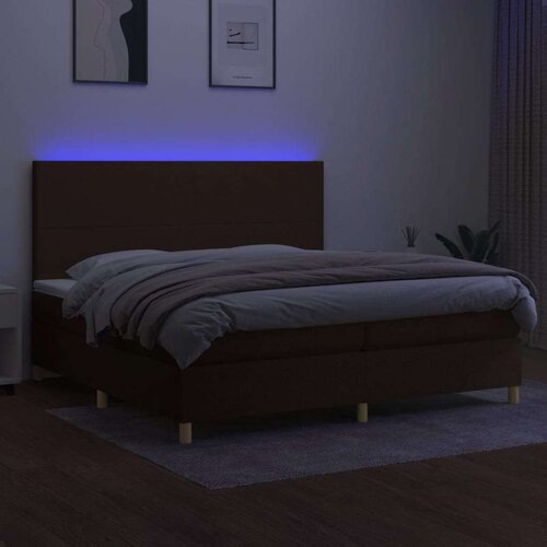  Krevet box spring s madracem LED tamnosmeđi 200x200 cm tkanina Slike