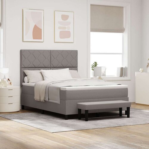 vidaXL postelja z vzmetnico in banketom Taupe 140x200 cm Tkanina, (22083737) Cene