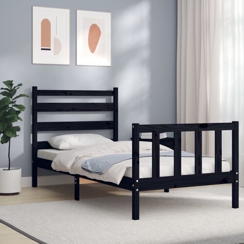 VidaXL Posteljni okvir z vzglavjem črn 100x200 cm trden les Slike