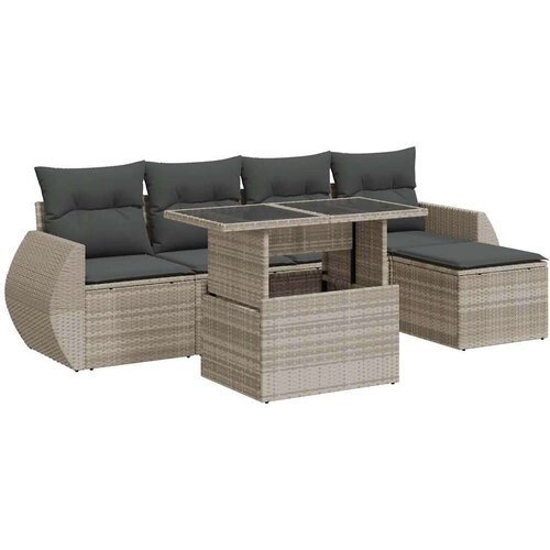 VidaXL 6-dijelni set vrtnih sofa od poliratana s jastucima svjetlosivi Slike