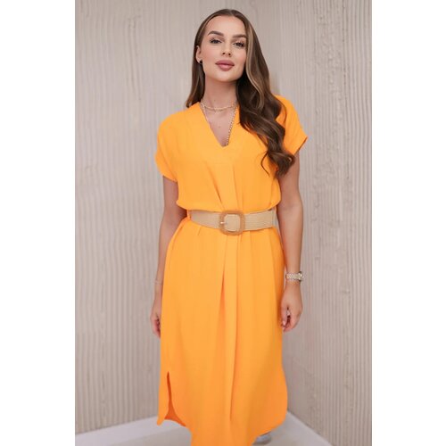 Kesi Włoski Dress with a decorative belt orange Cene