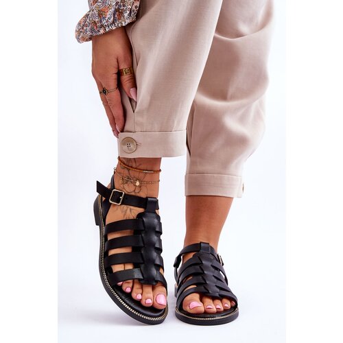 LEMAR Leather Sandals With Straps Black Lawren Slike