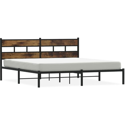 VidaXL Kovinski posteljni okvir brez vzmetnice dimljen hrast 193x203cm, (21528285) Slike