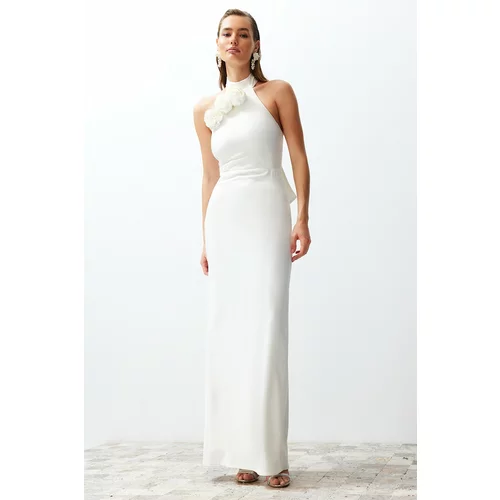 Trendyol White Rose Detailed Elegant Evening Dress
