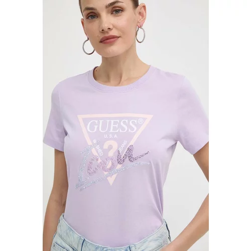 Guess Bombažna kratka majica ženska, roza barva, W4GI20 I3Z14