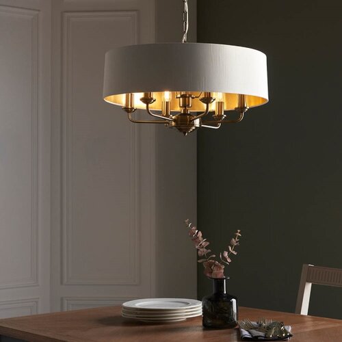  Endon 98933 - Luster na lancu HIGHCLERE 6xE14/40W/230V bela/mesing Slike