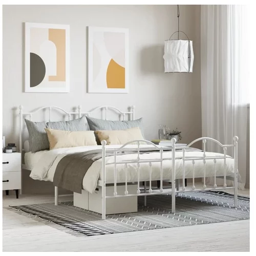 vidaXL Kovinski posteljni okvir z vzglavjem in vznožjem bel