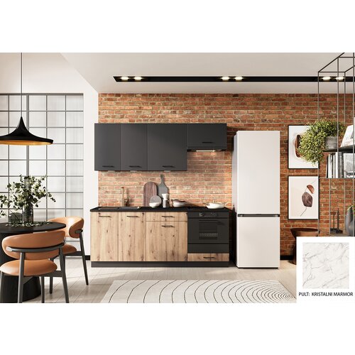 Stolkar KUHINJSKI BLOK ANIKA 200 CM - ARTISAN HRAST/GRAFIT SIVA-Kritstalni marmor Cijene
