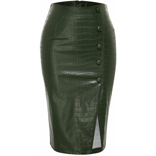 Trendyol Limited Edition Khaki Faux Snakeskin Midi Skirt Slike