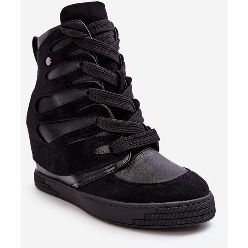 Boto Leather Boots With Wedge Laces Black Amria Cene