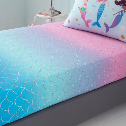 Catherine Lansfield Ružičasta dječja plahta s gumom za bračni krevet 135x190 cm Mermaid &amp;ndash; Slike