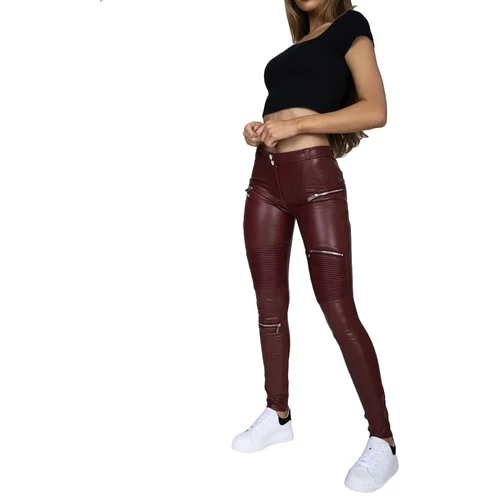 Hugz Jeans Wine Faux Leather Biker Mid Waist XS