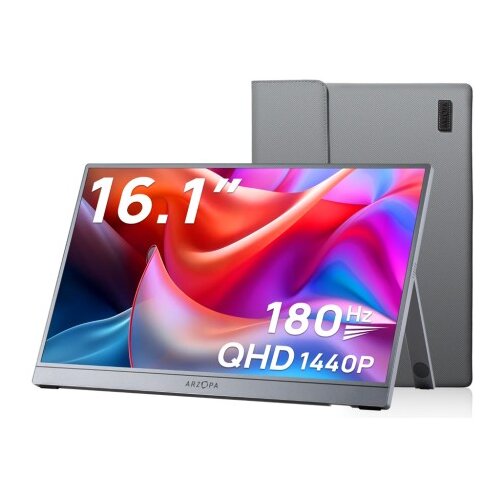 Arzopa Prenosni monitor 16.1&amp;#039;&amp;#039; (41 cm) QHD IPS 180Hz, mHDMI, USB-C, zvočniki, ovitek, Z3FC Slike