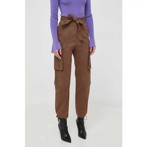Pinko Pamučne hlače boja: smeđa, ravni kroj, visoki struk