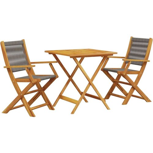  3-dijelni bistro set od polipropilen i masivnog drva sivi Slike