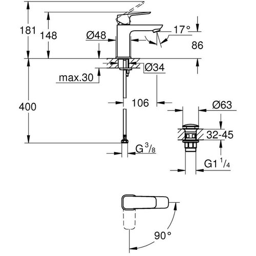 Grohe 1017322430 cubeo coolstart click-clack armatura za umivalnik Slike