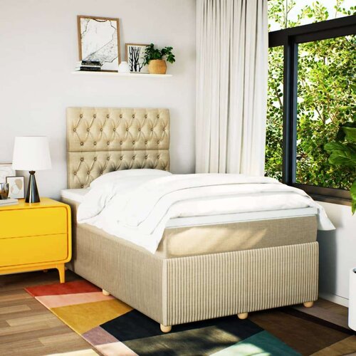 VidaXL Krevet s oprugama i madracem krem 120 x 200 cm od tkanine Slike
