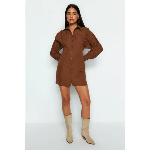 Trendyol Limited Edition Brown Fabric Featured Woven Shirt Dress