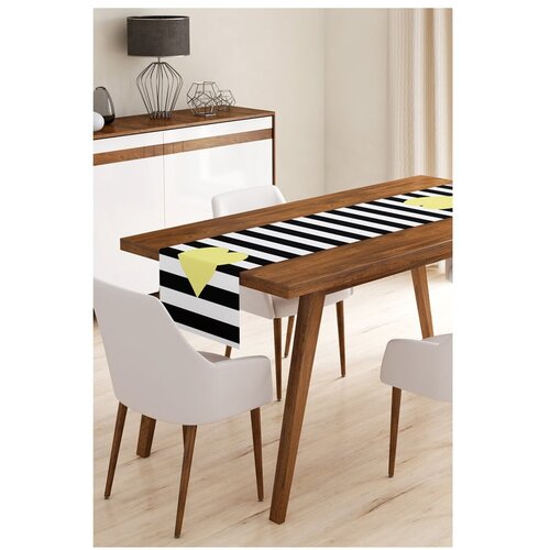 Minimalist Cushion Covers Namizni tekač iz mikrovlaken Stripes with Yellow Heart, 45 x 145 cm Cene