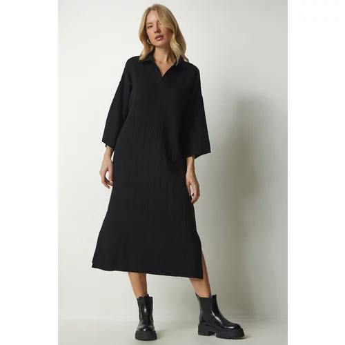 Happiness İstanbul Women's Black Polo Neck Oversize Knitwear Dress