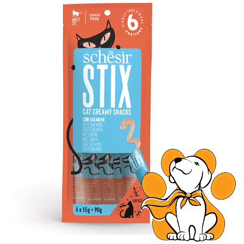 Schesir stix Cat Creamy Snacks Salmon 6x15g, Poslastice Za Mačke Sa Lososom Slike