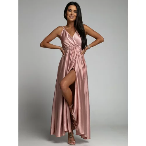 Fasardi Long satin dress with straps, powder pink