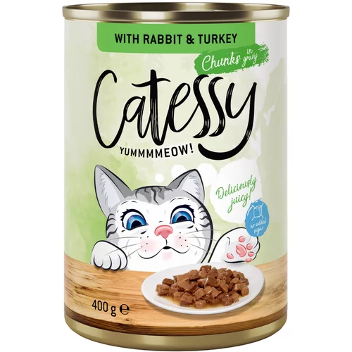 Catessy Varčno pakiranje koščki v omaki ali želeju 48 x 400 g - Z zajcem in puranom v omaki