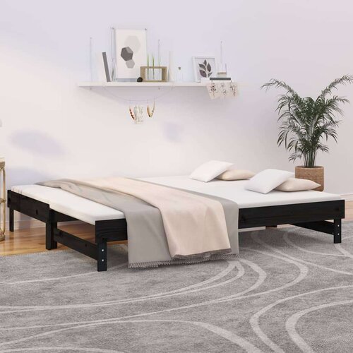  Izvlečna dnevna postelja črna 2x(90x200) cm trdna borovina, (20725524) Slike