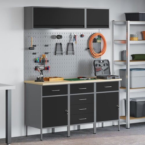 vidaXL Set 6 Črna Jeklo Srednje Nastavljiv Industrijski kabinet Cene