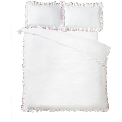 Catherine Lansfield Bijela/ružičasta posteljina za bračni krevet 200x200 cm So Soft Mono Frill &ndash; Cijene