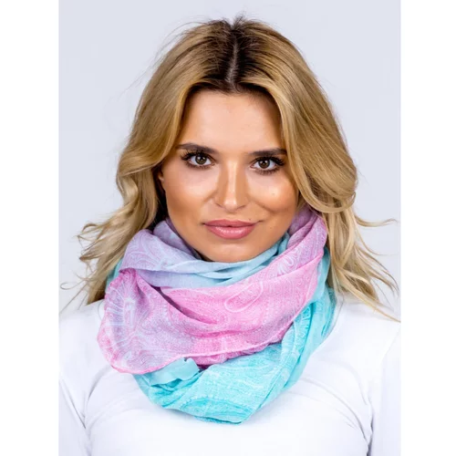 Fashion Hunters Blue and pink airy ombre scarf with a motif