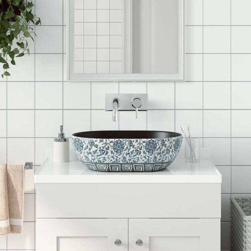 Nadgradni umivaonik crno-plavi ovalni 47 x 33 x 13 cm keramički Cijene