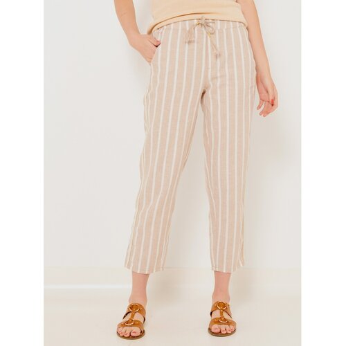 Camaieu White-beige shortened linen trousers - Women Cene
