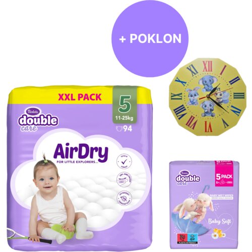 Violeta set dc giga air dry pelene, 5 junior, 94 komada + baby vlažne maramice soft 5x51 + sat Slike