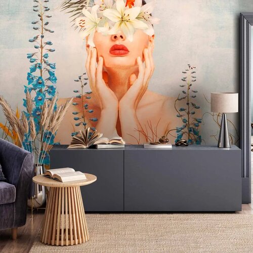  Foto tapeta - Nature in thought - female figure among flowers on a patterned background 250x175 Standard Cene