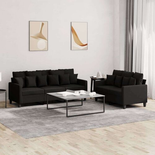  2-dijelni set sofa s jastucima crni od tkanine Cijene