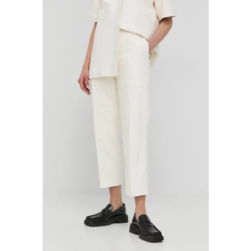 Birgitte Herskind Kožne hlače za žene, boja: bijela, ravni kroj, visoki struk