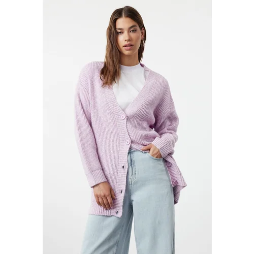 Trendyol Lilac Buttoned V-Neck Soft Knitwear Cardigan