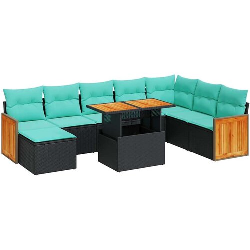  Vrtna garnitura - 11-dijelni set vrtnih sofa poliratan i bagrem s jastucima crni - Crna sa spremi&amp;scaron;tem 1 Slike