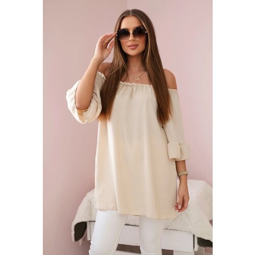 Kesi Spanish blouse with ruffles on the sleeve beige Slike