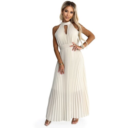 Numoco Pleated midi dress with drop-necked Cene