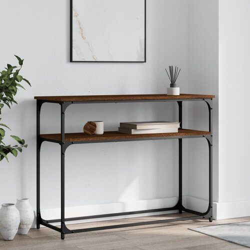 vidaXL Konzolna mizica rjav hrast 100x35,5x75 cm inženirski les Cene
