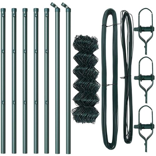  Ograda od lanca sa 7 stupova 0.8x10 m Cinkani čelik Zelena Slike