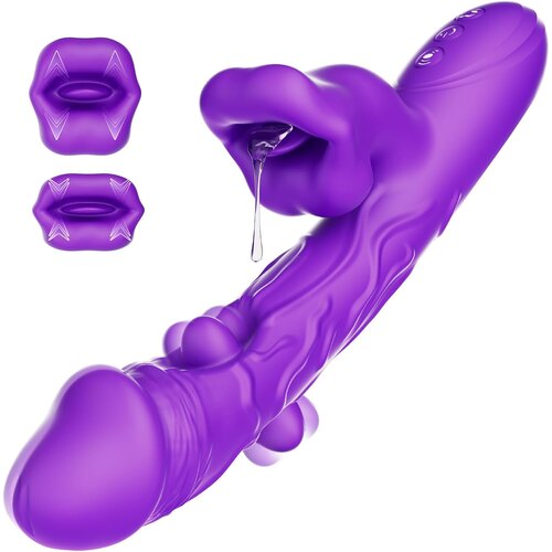 SuperLove 3in1 G-Spot Wiggling &amp;amp; Biting &amp;amp; Licking Rabbit Vibrator Purple Slike