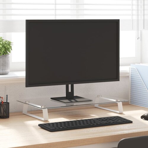 vidaXL Stojalo za monitor belo 60x35x8 cm kaljeno steklo in kovina Cene