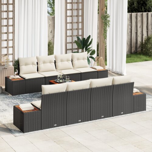 vidaXL 9-dijelni set vrtnih sofa s jastučićima crni poly ratan akacija Cene