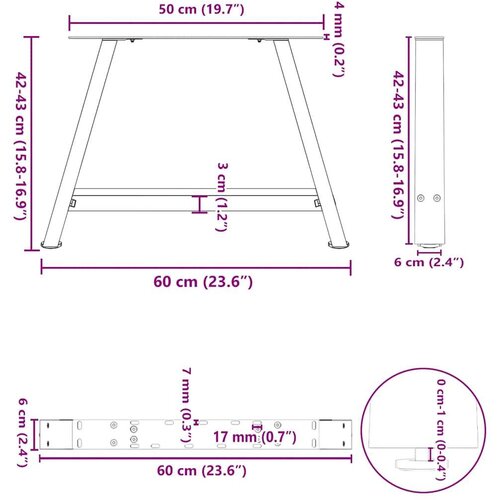 VidaXL Noge stolića za kavu A-oblika 2 kom crne 60x(42-43) cm čelik Slike
